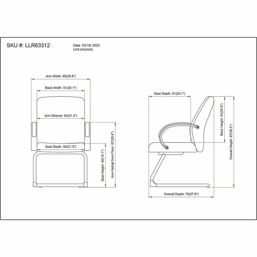 Lorell Pike Executive Guest Chair, Low Back, Cantilever Base, Black (LLR63312)