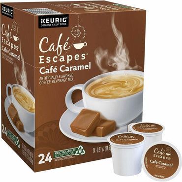 Caf&eacute; Escapes K-Cup Cafe Caramel Coffee, Compatible with Keurig K-Cup Brewer, 24 K-Cup, Caramel, 4/Carton (GMT6813CT)