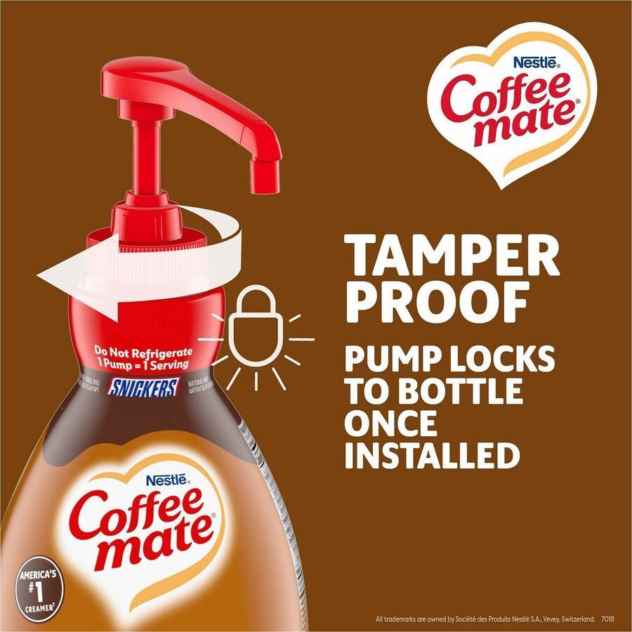 Coffee mate Liquid Pump Flavored Creamer, 50.72 fl oz (1.50 L), Snickers, Chocolate, Nut, Caramel Flavor, 300 Serving, 2/Carton (NES97955CT)