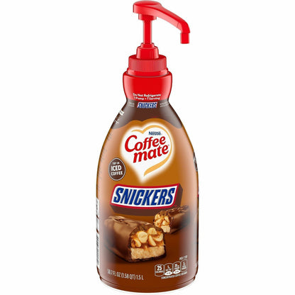 Coffee mate Liquid Pump Flavored Creamer, 50.72 fl oz (1.50 L), Snickers, Chocolate, Nut, Caramel Flavor, 300 Serving, 2/Carton (NES97955CT)
