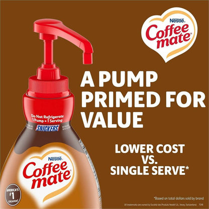 Coffee mate Liquid Pump Flavored Creamer, 50.72 fl oz (1.50 L), Snickers, Chocolate, Nut, Caramel Flavor, 300 Serving, 2/Carton (NES97955CT)