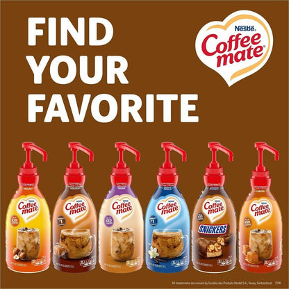 Coffee mate Liquid Pump Flavored Creamer, 50.72 fl oz (1.50 L), Snickers, Chocolate, Nut, Caramel Flavor, 300 Serving, 2/Carton (NES97955CT)