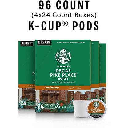 Starbucks K-Cup Decaf Pike Place Roast Coffee, American, Medium, 24 K-Cup, 4/Carton (SBK12434952CT)