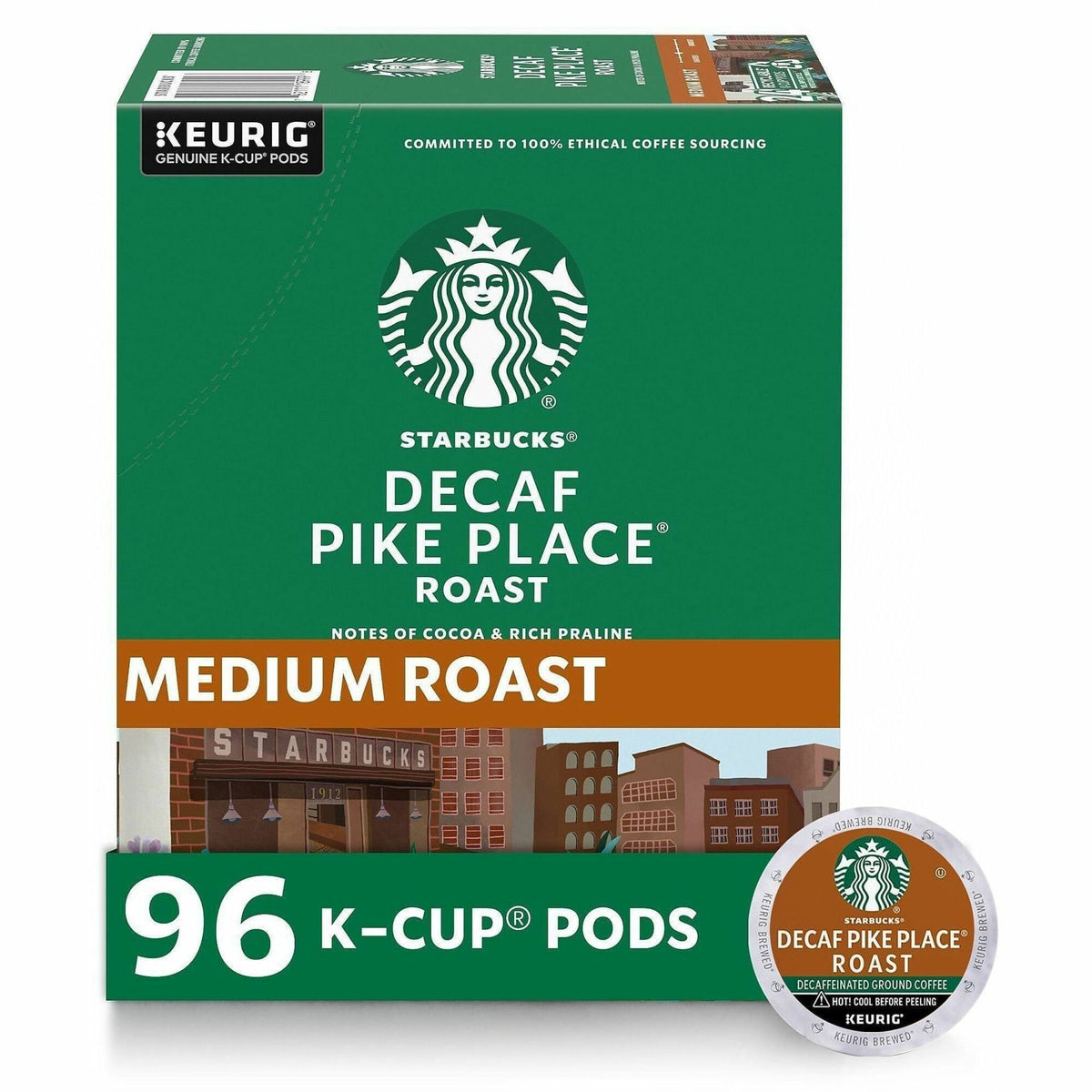 Starbucks K-Cup Decaf Pike Place Roast Coffee, American, Medium, 24 K-Cup, 4/Carton (SBK12434952CT)