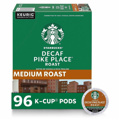 Starbucks K-Cup Decaf Pike Place Roast Coffee, American, Medium, 24 K-Cup, 4/Carton (SBK12434952CT)