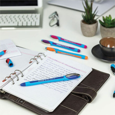 Schneider Slider Memo XB Ballpoint Pen, Black, Red, Blue, Violet, Pink, Orange Ink, Rubberized Barrel, Stainless Steel Tip (RED150296)