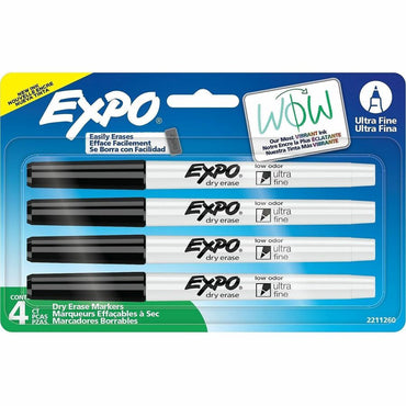 Expo Dry Erase Markers, Black Ink, Writing, Calendar, Classroom, Office, Home, 4/Pack (SAN2211260)