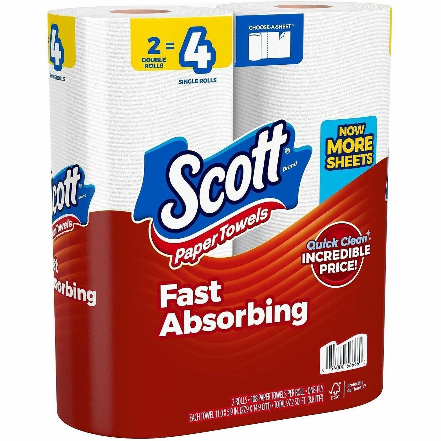 Scott Choose-A-Sheet Paper Towels, 108 Sheets/Roll, 12/Carton (KCC56666CT)