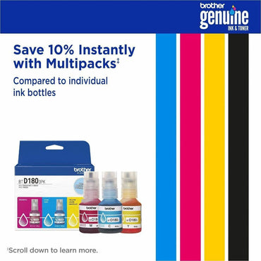 Brother Genuine BTD1803PK 3-Pack High Yield Cyan, Magenta, and Yellow Ink Bottles, 5000 Pages, Inkjet (BRTBTD1803PKS)