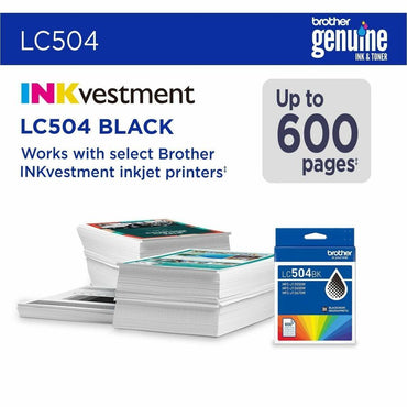 Brother Original Standard Yield Inkjet Ink Cartridge, Black, 600 Pages (BRTLC504BKS)