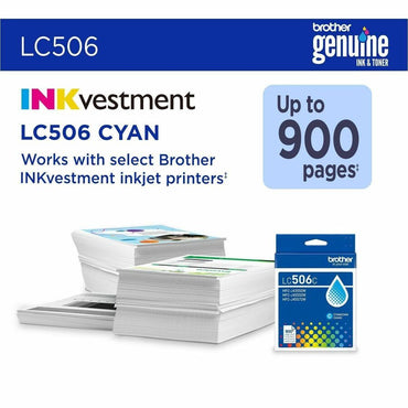 Brother Original Standard Yield Inkjet Ink Cartridge, Cyan, 900 Pages (BRTLC506CS)