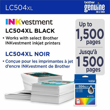 Brother LC504 Original High Yield Inkjet Ink Cartridge, Black, 1,500 pages (BRTLC504XLBKS)