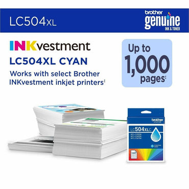 Brother LC504XLC Original High Yield Inkjet Ink Cartridge, Cyan, 1,000 pages (BRTLC504XLCS)