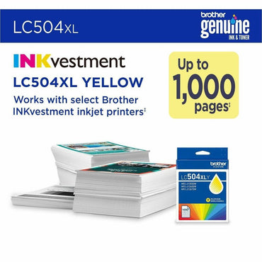Brother LC504XLY Original High Yield Inkjet Ink Cartridge, Yellow, Single Pack, 1,000 pages (BRTLC504XLYS)