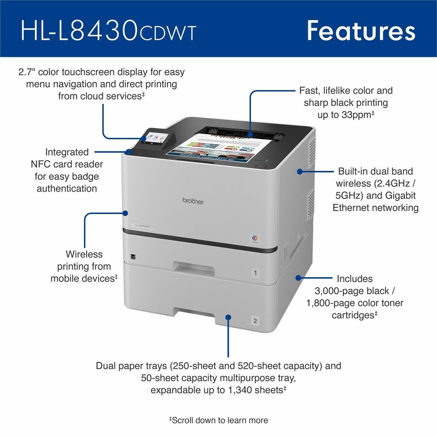 Brother HL-L8430CDWT Wired/Wireless Laser Printer (BRTHLL8430CDWT)