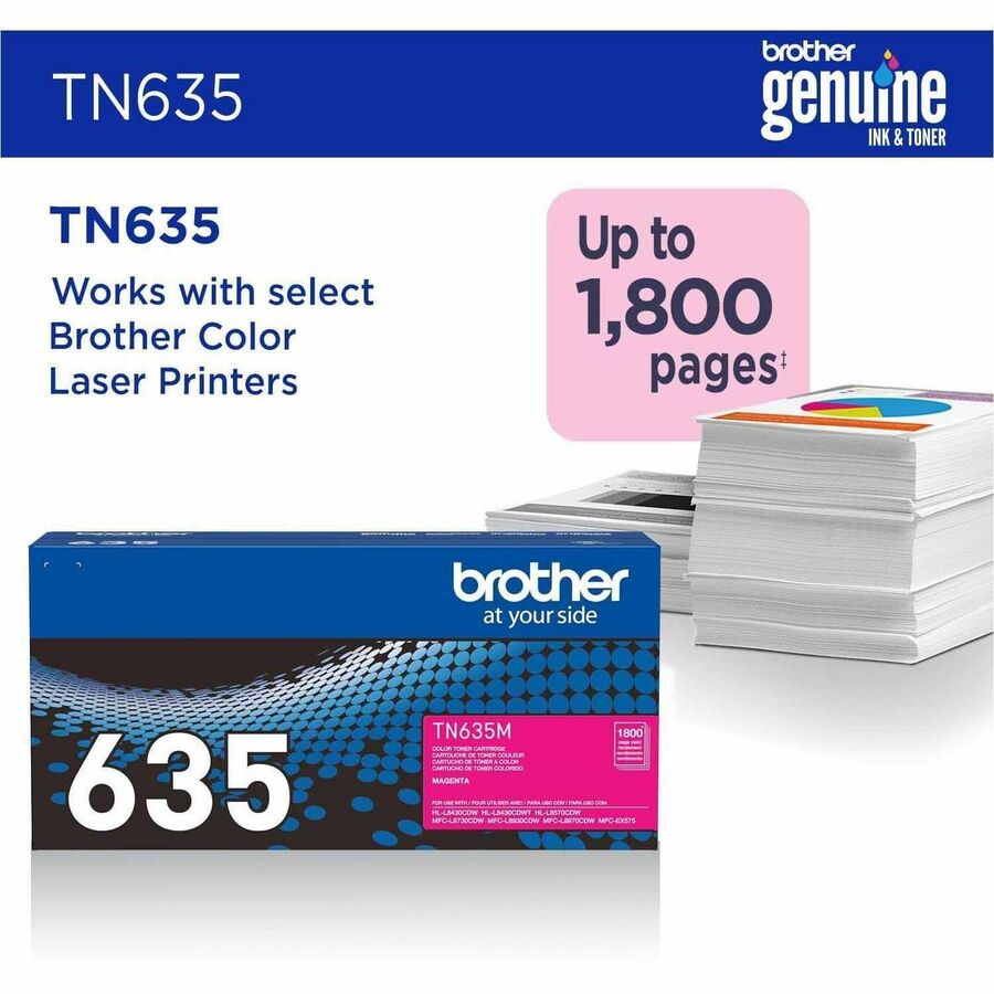 Brother TN635M Original Standard Yield Laser Toner Cartridge, 1800 Pages, Magenta (BRTTN635M)