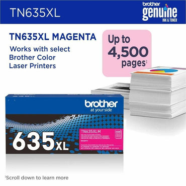 Brother TN635XLM Original High Yield Laser Toner Cartridge, 4500 Pages, Magenta (BRTTN635XLM)