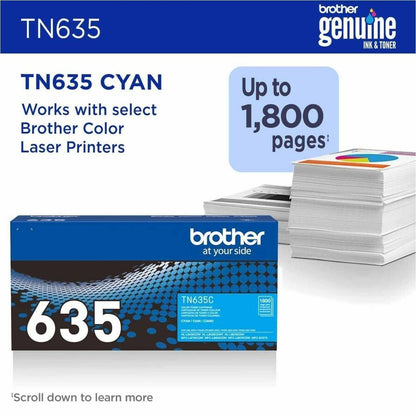 Brother TN635C Original Standard Yield Laser Toner Cartridge, 1800 pages, Cyan (BRTTN635C)