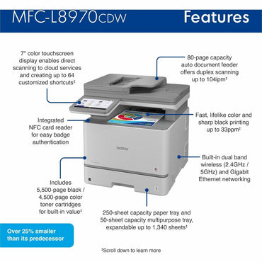 Brother MFC-L8970CDW Wired & Wireless Laser Multifunction Printer (BRTMFCL8970CDW)