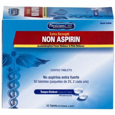 PhysiciansCare ExtraStrength Acetaminophen Tablets, For Headache, Pain, Arthritis, Common Cold, Menstrual Cramp, 2 Tablets/Packet (FAO54036)
