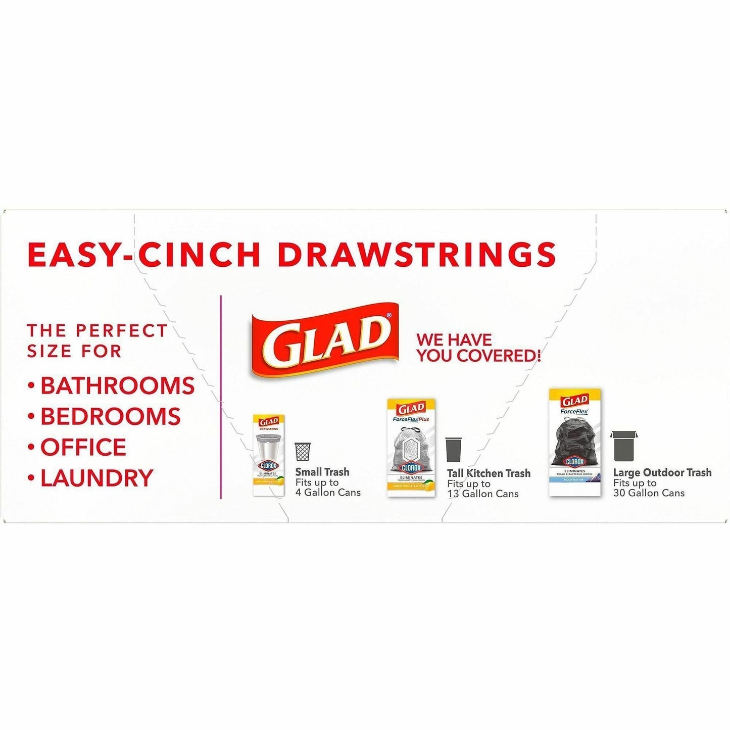 Glad Medium Drawstring Trash Bags with Clorox, Lemon Fresh Bleach, 8 gal, 26/Box, 6/Carton (CLO79316CT)
