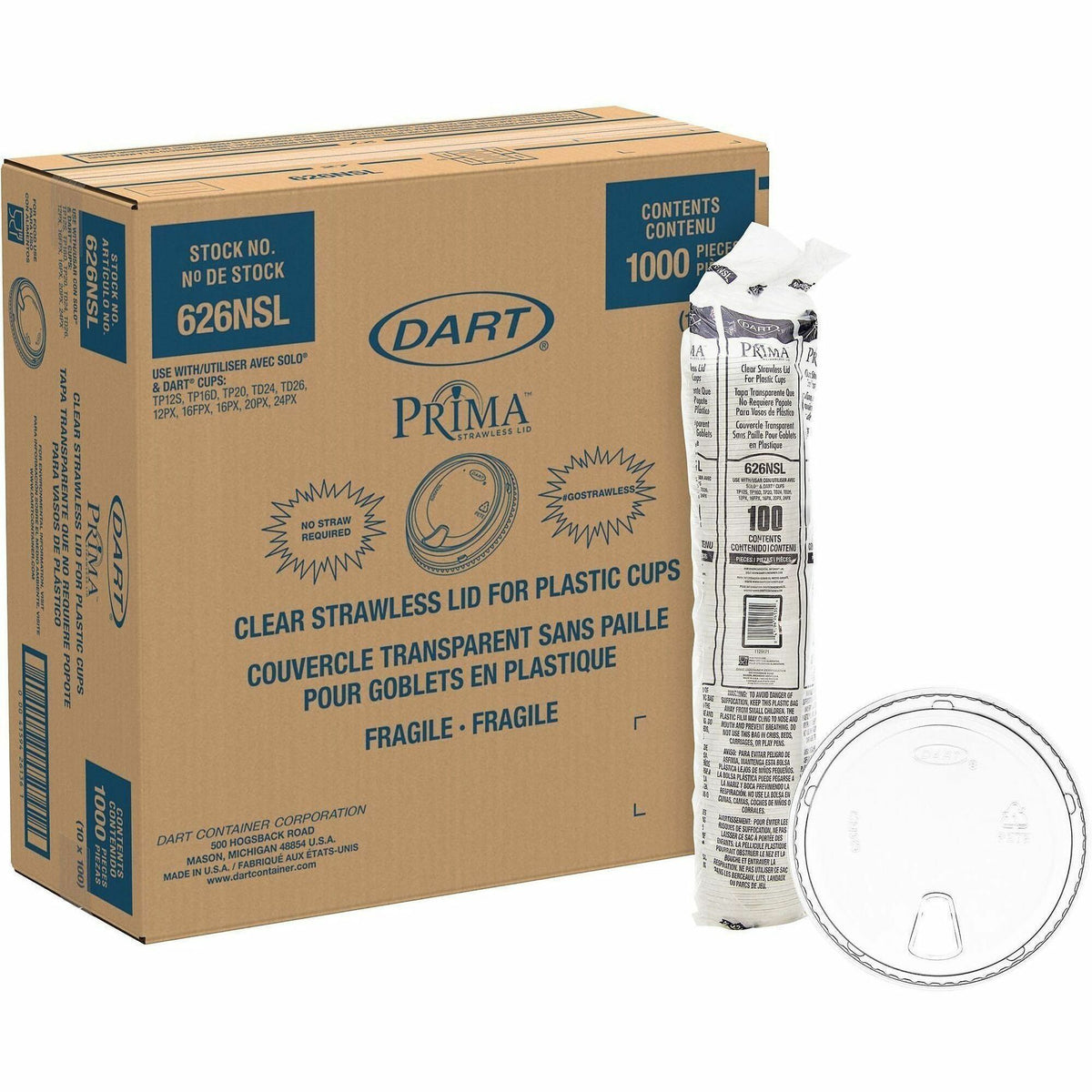 Dart Strawless Cup Lids, 4" Diameter, 100 Lids/Pack, 10/Carton (DCC626NSLCT)