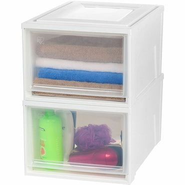 IRIS Stackable Storage Box Drawer, 19.6" x 15.7" x 11.5", White, Clear, 10.85 gal (IRS129777)