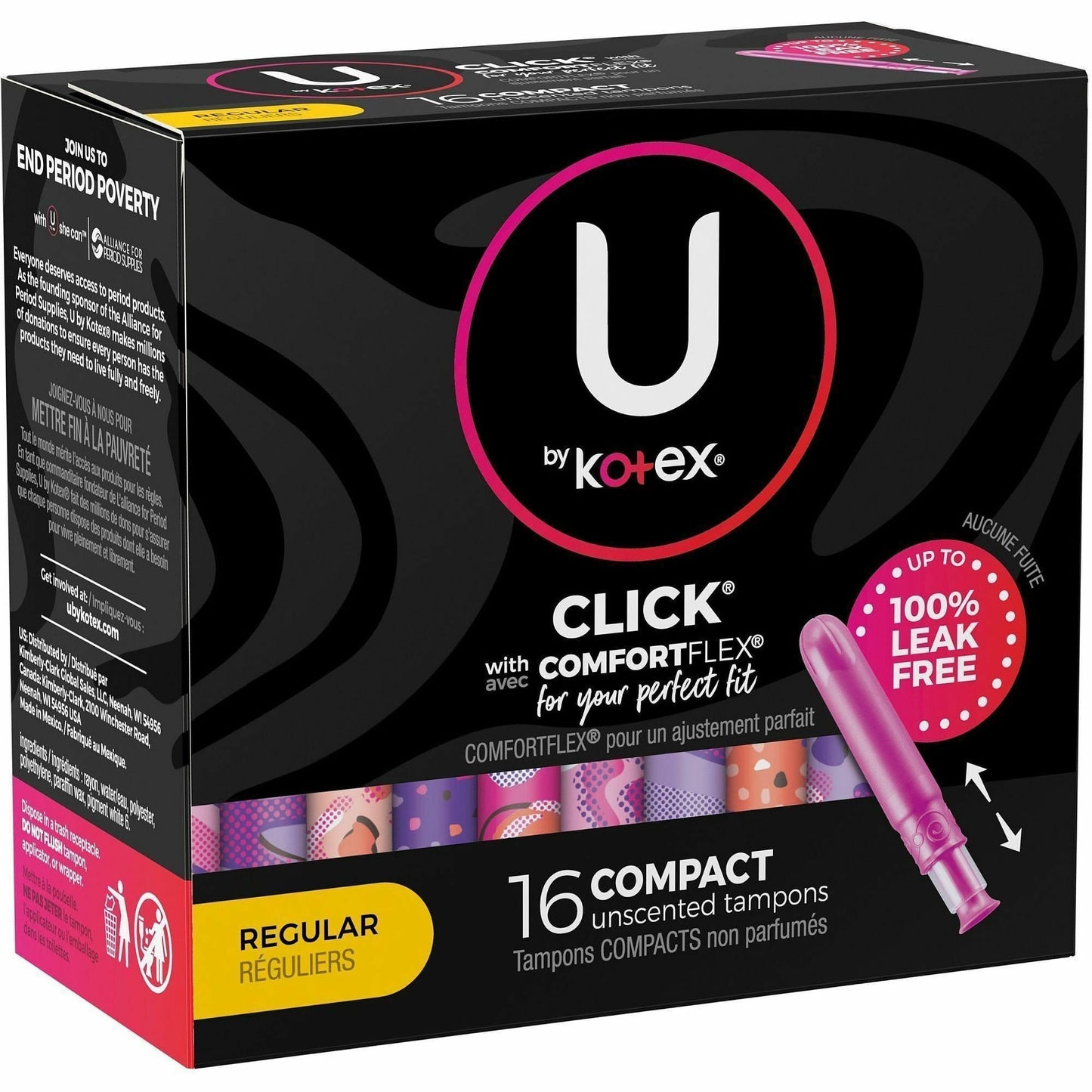 U by Kotex Click Compact Tampons, Regular, 16/Pack, 8/Carton (KCC53445CT)