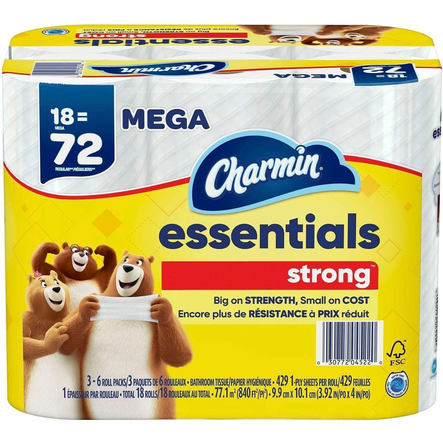 Charmin Essentials Strong Mega, 1 Ply, Mega, White, 18/Carton (PGC04522)
