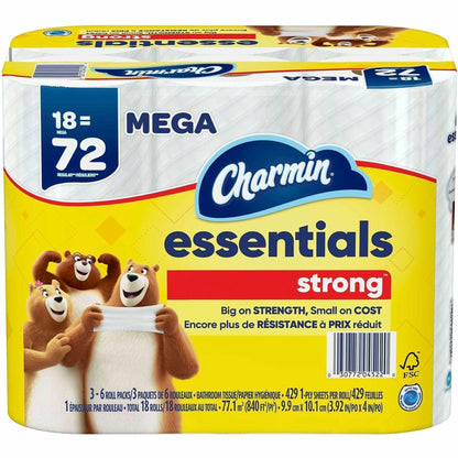 Charmin Essentials Strong Mega, 1 Ply, Mega, White, 18/Carton (PGC04522)