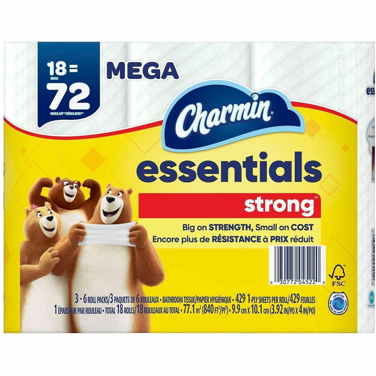 Charmin Essentials Strong Mega, 1 Ply, Mega, White, 18/Carton (PGC04522)