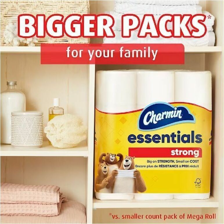 Charmin Essentials Strong Mega, 1 Ply, Mega, White, 18/Carton (PGC04522)