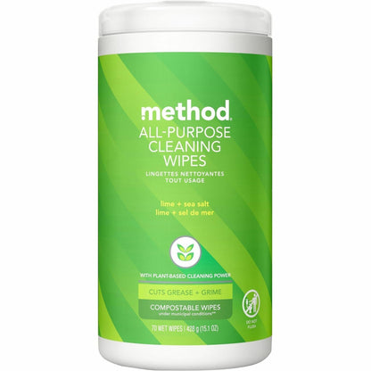 Method All-purpose Cleaning Wipes, Lime + Seasalt Scent, 70 Wipes/Tub  (MTH365355)