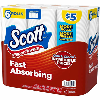 Scott Choose-A-Sheet Paper Towels, 62 Sheets/Roll, White, Paper, 6/Pack (KCC56570)