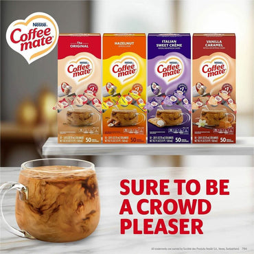 Coffee mate Liquid Creamer Singles, Original, Hazelnut, Italian Sweet Creme, Vanilla Caramel Flavor (NES40283)