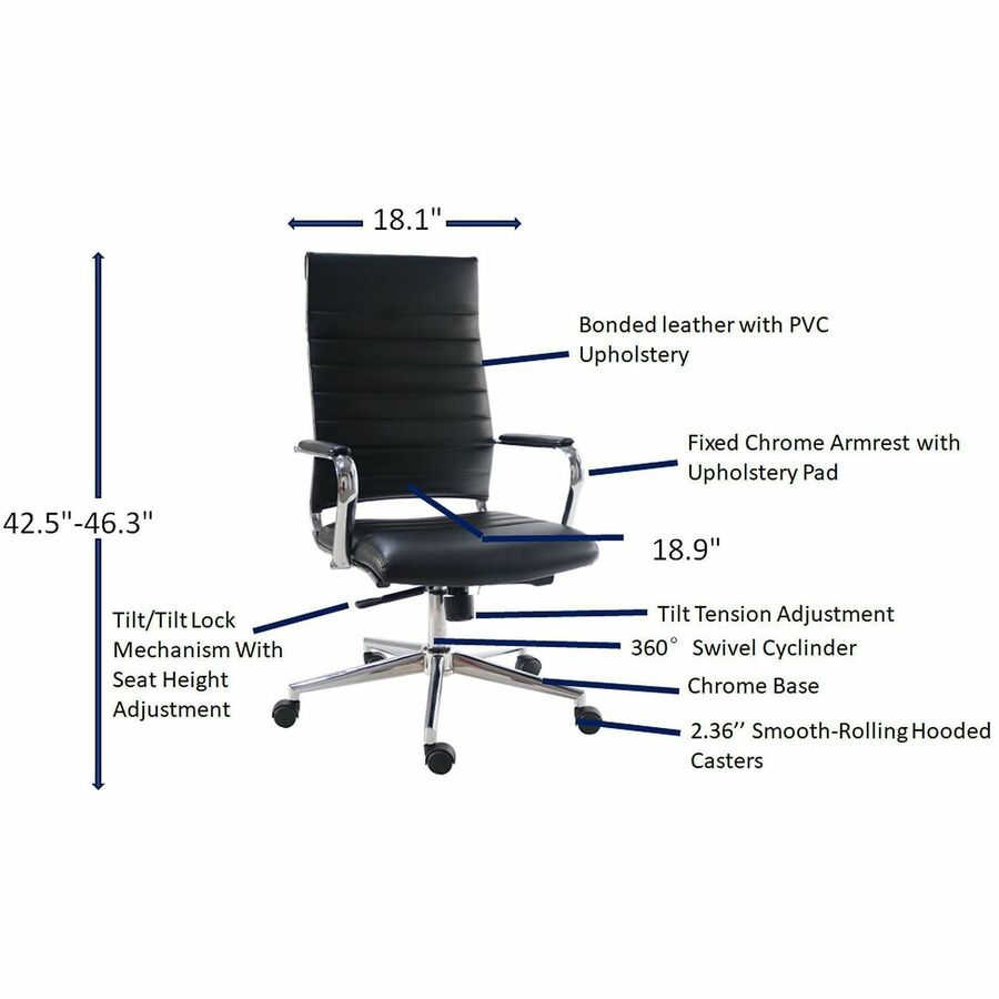 Lorell Tempo Modern Leather High-Back Executive Chair, Black (LLR63220)