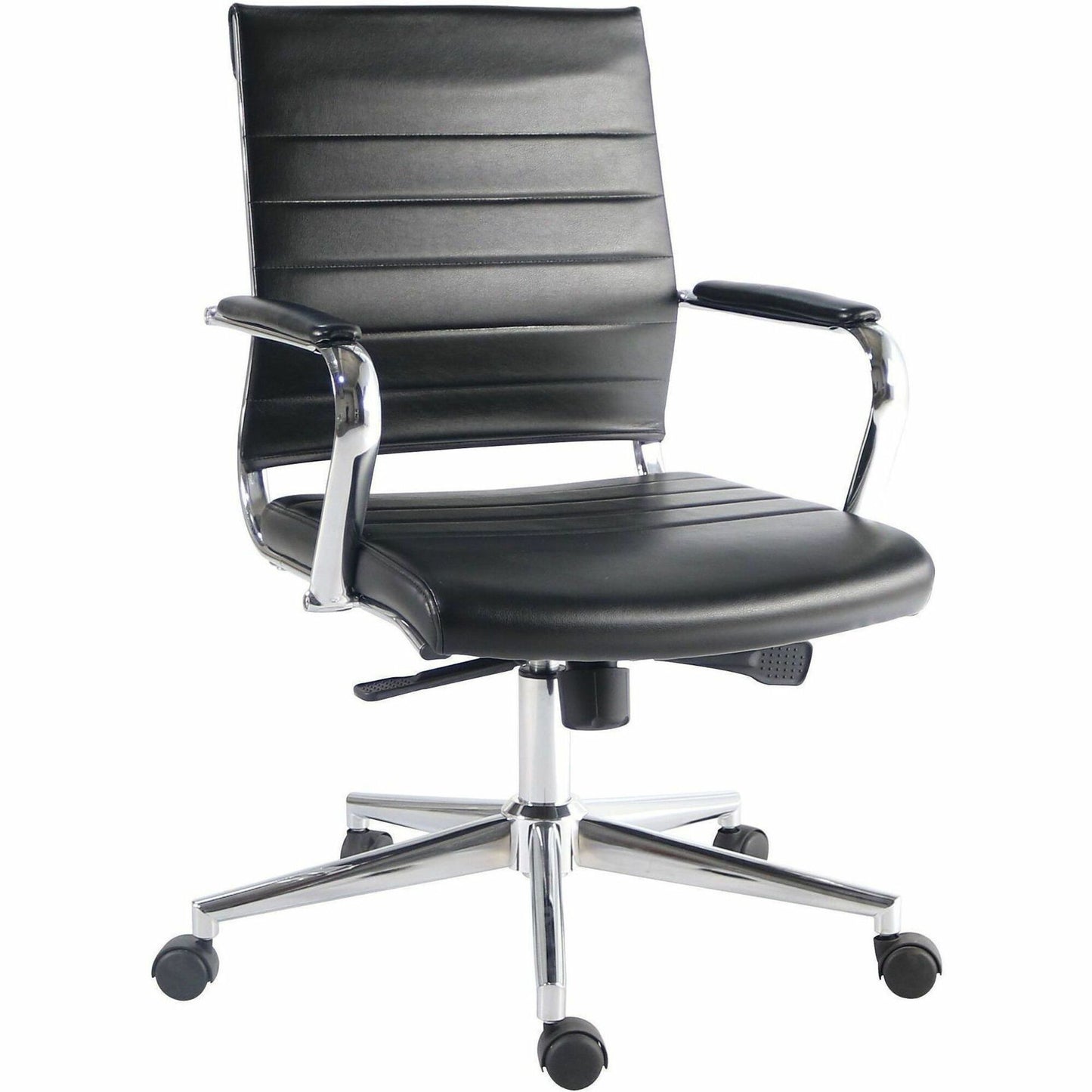 Lorell Tempo Modern Leather Mid-Back Manager Chair, Black (LLR63221)