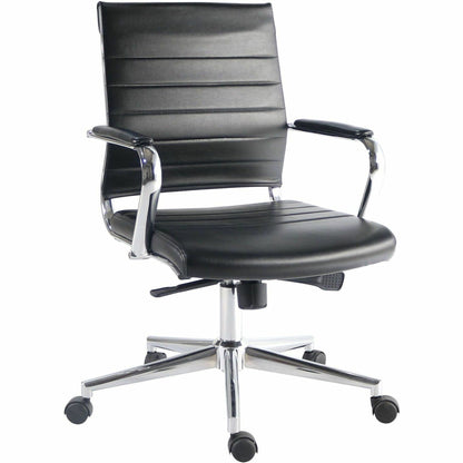 Lorell Tempo Modern Leather Mid-Back Manager Chair, Black (LLR63221)