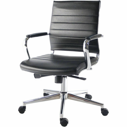 Lorell Tempo Modern Leather Mid-Back Manager Chair, Black (LLR63221)