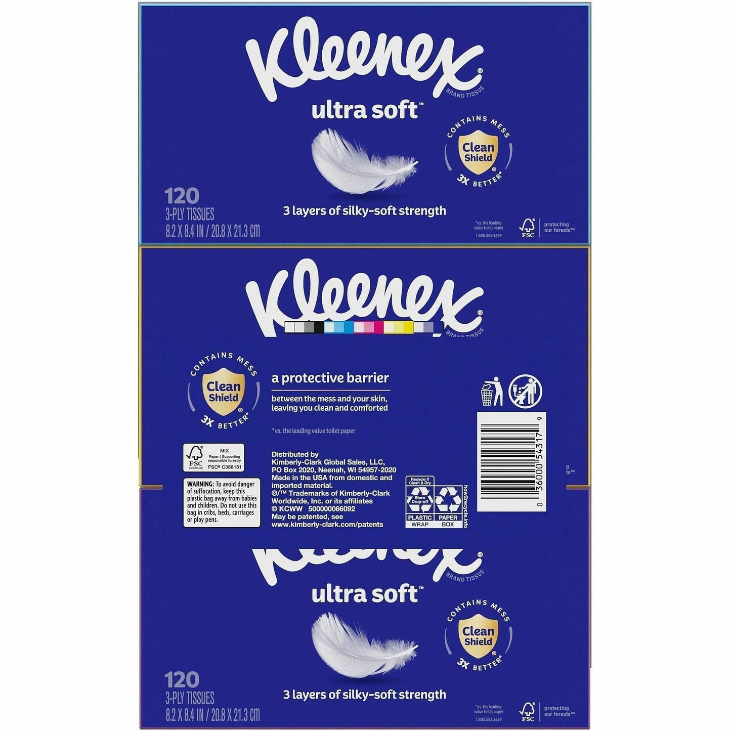 Kleenex Ultra Soft Tissues, 3 Ply, White, 6/Pack (KCC54317)