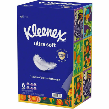 Kleenex Ultra Soft Tissues, 3 Ply, White, 6/Pack (KCC54317)