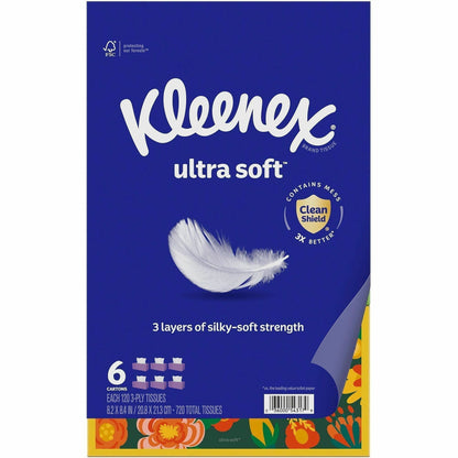 Kleenex Ultra Soft Tissues, 3 Ply, White, 6/Pack (KCC54317)