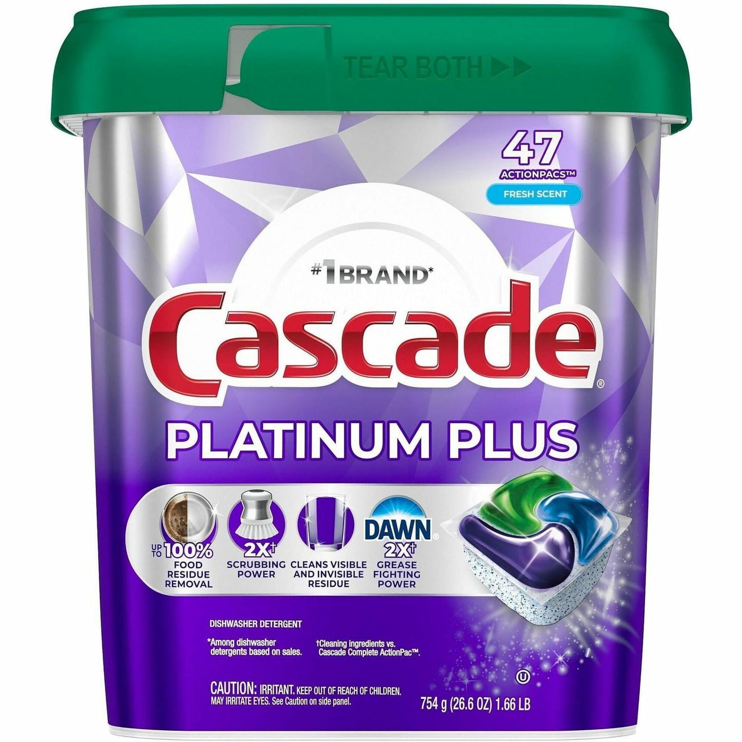 Cascade Platinum Plus ActionPacs, Fresh Scent, 47/Pack (PGC15793)