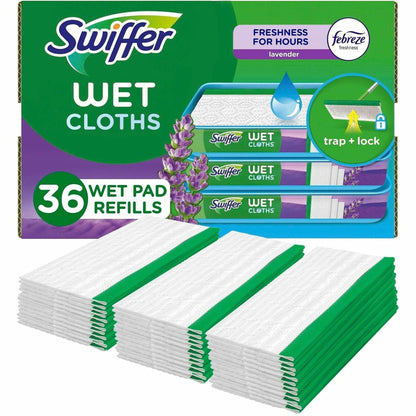 Swiffer Sweeper Wet Mop Cloths, Lavender Scent, 8" x 10", Textured, White, 3/Carton (PGC55311CT)