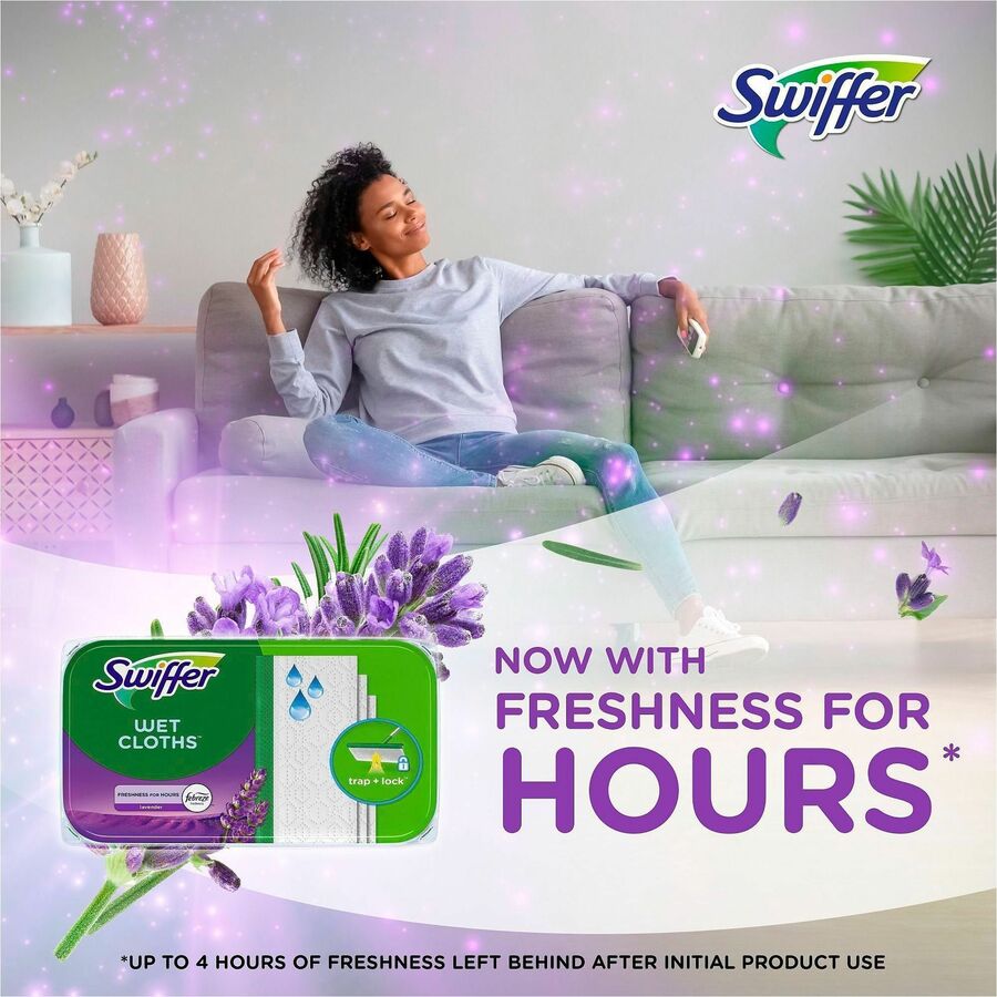 Swiffer Sweeper Wet Mop Cloths, Lavender Scent, 8" x 10", Textured, White, 3/Carton (PGC55311CT)