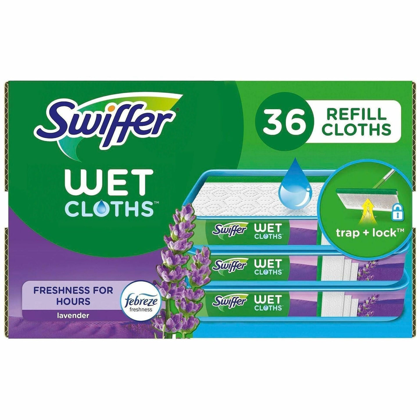 Swiffer Sweeper Wet Mop Cloths, Lavender Scent, 8" x 10", Textured, White, 3/Carton (PGC55311CT)