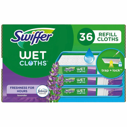 Swiffer Sweeper Wet Mop Cloths, Lavender Scent, 8" x 10", Textured, White, 3/Carton (PGC55311CT)
