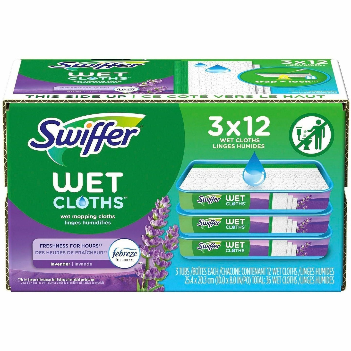 Swiffer Sweeper Wet Mop Cloths, Lavender Scent, 8" x 10", Textured, White, 3/Carton (PGC55311CT)