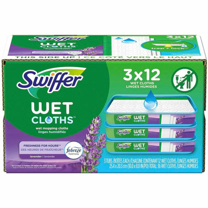 Swiffer Sweeper Wet Mop Cloths, Lavender Scent, 8" x 10", Textured, White, 3/Carton (PGC55311CT)
