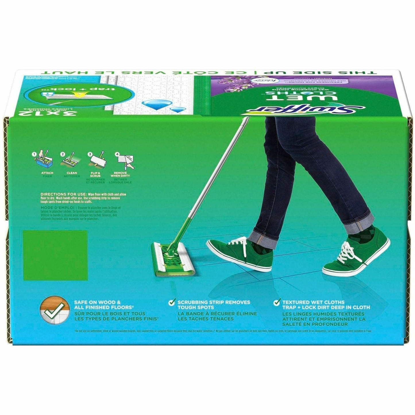Swiffer Sweeper Wet Mop Cloths, Lavender Scent, 8" x 10", Textured, White, 3/Carton (PGC55311CT)